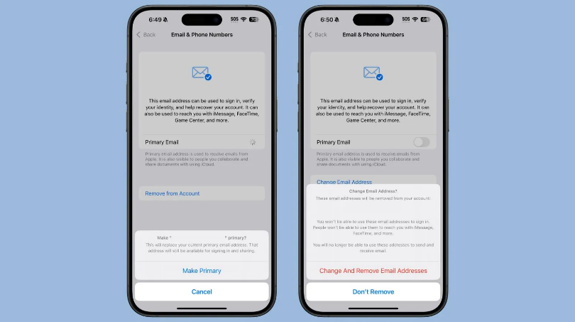 罗江苹果手机维修分享苹果 iOS 18.1 支持设置“主要”邮箱地址并更改 iCloud 邮箱 